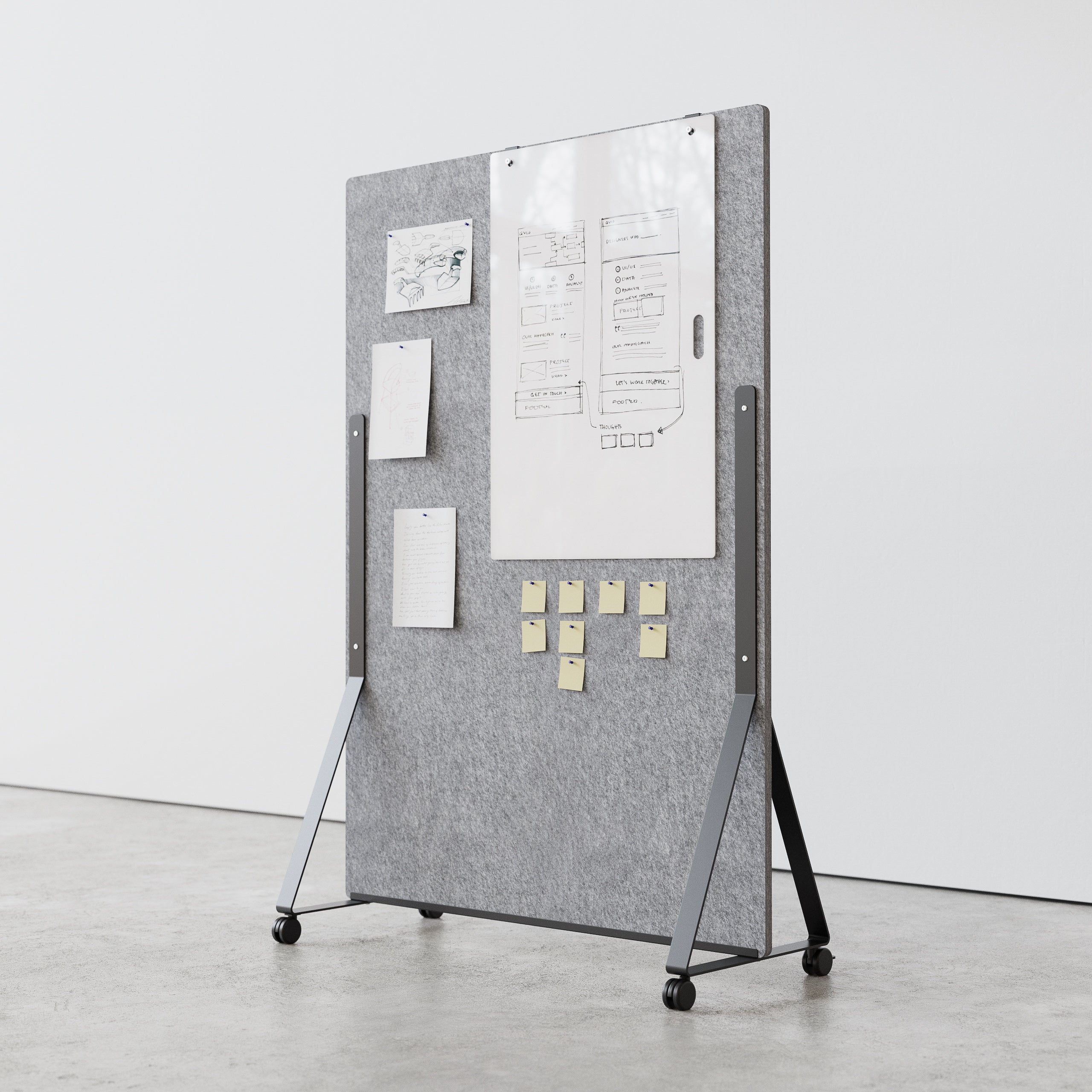 Akustisch hoch wirksame Moderationswand auf Rollen,Büro, Großraumbüro, Coworking, Größe wie Metaplan